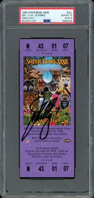 John Elway Autographed 1998 Super Bowl XXXII Ticket Denver Broncos PSA 10 Auto Grade Mint 9 PSA/DNA Stock #262026