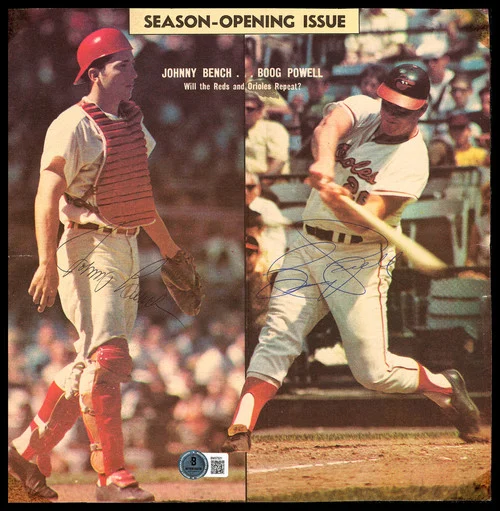 Johnny Bench & Boog Powell Autographed 10x10 Magazine Page Photo Beckett BAS QR #BM37521