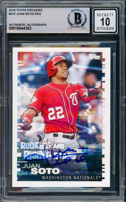 Juan Soto Autographed 2019 Topps Sticker Card #215 New York Mets Auto Grade Gem Mint 10 Beckett BAS #16544363