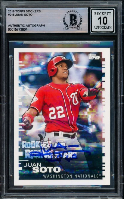 Juan Soto Autographed 2019 Topps Stickers Card #215 New York Mets Auto Grade Gem Mint 10 Beckett BAS #15773804