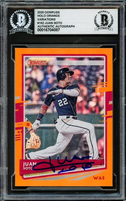 Juan Soto Autographed 2020 Donruss Holo Orange Card #162 New York Mets Beckett BAS #16704087