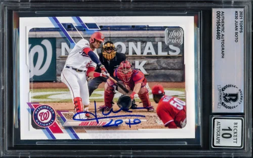 Juan Soto Autographed 2021 Topps Card #330 New York Mets Auto Grade Gem Mint 10 Beckett BAS Stock #229019