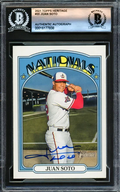 Juan Soto Autographed 2021 Topps Heritage Card #35 New York Mets Beckett BAS #16177838