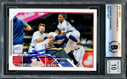 Julio Rodriguez Autographed 2023 Topps Card #174 Seattle Mariners Auto Grade Gem Mint 10 Beckett BAS #16172577
