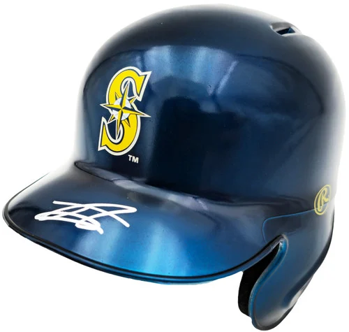 Julio Rodriguez Autographed Seattle Mariners Chrome Blue Mini HelmetBeckett BAS QR Stock #234036