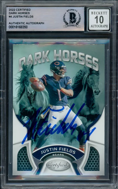 Justin Fields Autographed 2021 Certified Dark Horses Rookie Card #DH-4 Chicago Bears Auto Grade Gem Mint 10 Beckett BAS #16168350