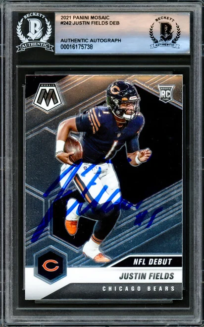 Justin Fields Autographed 2021 Mosaic Rookie Card #242 Chicago Bears Beckett BAS Stock #221183