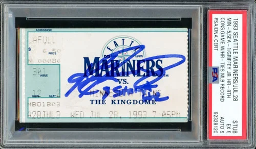 Ken Griffey Jr. Autographed 1993 8th Consecutive Game with a HR Ticket Stub Seattle Mariners PSA 5 Auto Grade Mint 9 " 8 Straight HR" PSA/DNA #92328120