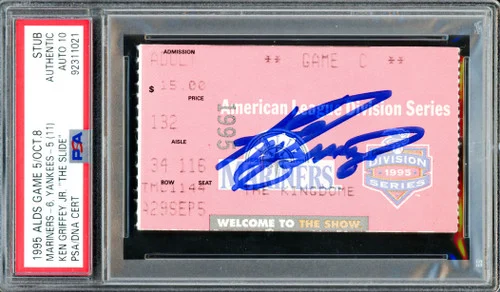 Ken Griffey Jr. Autographed 1995 ALDS Game 5 Ticket Seattle Mariners Auto Grade Gem Mint 10 PSA/DNA #92311021