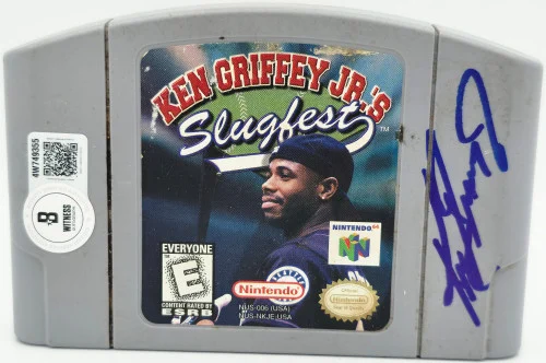 Ken Griffey Jr. Autographed Slugfest Video Game Cartridge Seattle Mariners (Damaged) Beckett BAS Witness #4W749355