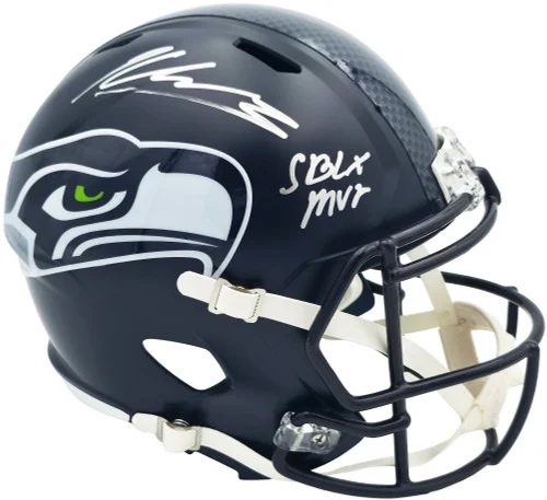 Kenneth Walker III Autographed Seattle Seahawks Blue Full Size Speed Replica Helmet "SB LX MVP" Beckett BAS Witness Stock #262131
