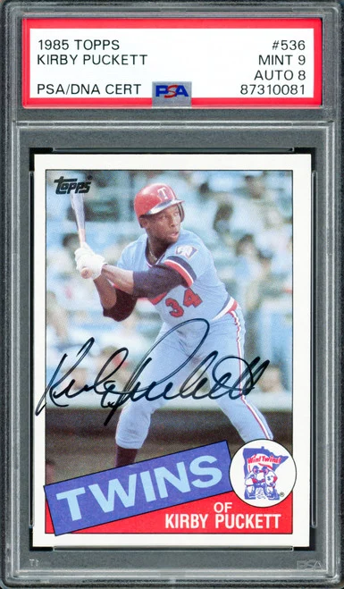 Kirby Puckett Autographed 1985 Topps Rookie Card #536 Minnesota Twins PSA 9 Auto Grade Near Mint/Mint 8 (Highest Graded) PSA/DNA #87310081