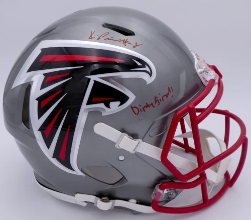 Kyle Pitts Autographed Atlanta Falcons Flash Silver Full Size Authentic Speed Helmet "Dirty Bird" (Smudge) Beckett BAS QR #WL25817