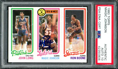 Magic Johnson Autographed 1980-81 Topps Rookie Card #18 Los Angeles Lakers Auto Grade Gem Mint 10 PSA/DNA #42350906