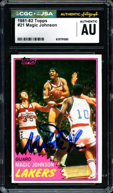 Magic Johnson Autographed 1981-82 Topps Card #21 Los Angeles Lakers CGC x JSA #6131791080