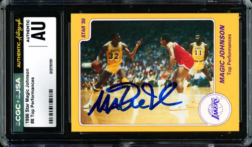 Magic Johnson Autographed 1986 Star Card #8 Los Angeles Lakers CGC x JSA #6131791191