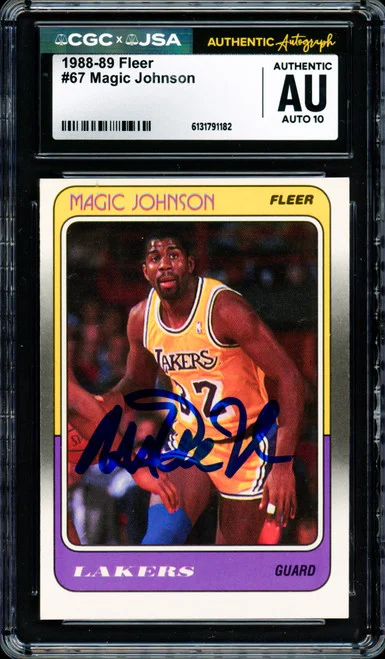Magic Johnson Autographed 1988-89 Fleer Card #67 Los Angeles Lakers Auto Grade Gem Mint 10 CGC x JSA #6131791182