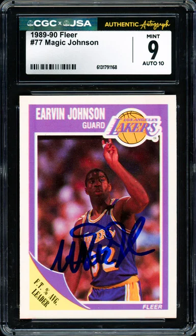 Magic Johnson Autographed 1989-90 Fleer Card #77 Los Angeles Lakers CGC x JSA 9 Auto Grade Gem Mint 10 CGC x JSA Stock #262950