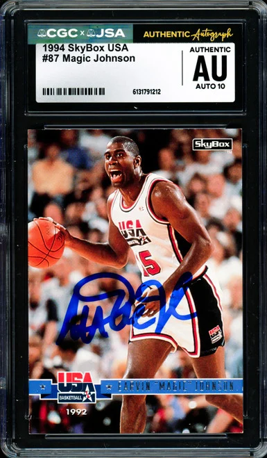 Magic Johnson Autographed 1994 Skybox USA Card #87 Team USA Auto Grade Gem Mint 10 CGC x JSA #6131791212