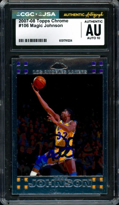 Magic Johnson Autographed 2007-08 Topps Chrome Card #106 Los Angeles Lakers Auto Grade Gem Mint 10 CGC x JSA #6131791224
