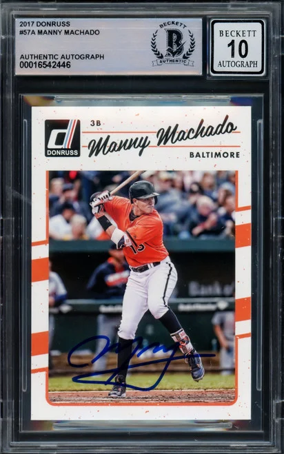 Manny Machado Autographed 2017 Donruss Card #57 Baltimore Orioles Auto Grade Gem Mint 10 Beckett BAS #16542446