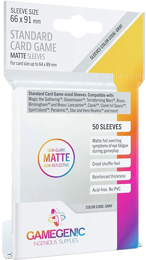 Matte Board Game Sleeves | Pack of 50 Matte Sleeves | 66 by 91 mm Card Sleeves Optimized for Use with Standard Card Games | Premium Card Protection | FFG Gray Color Code | Made by Gamegenic