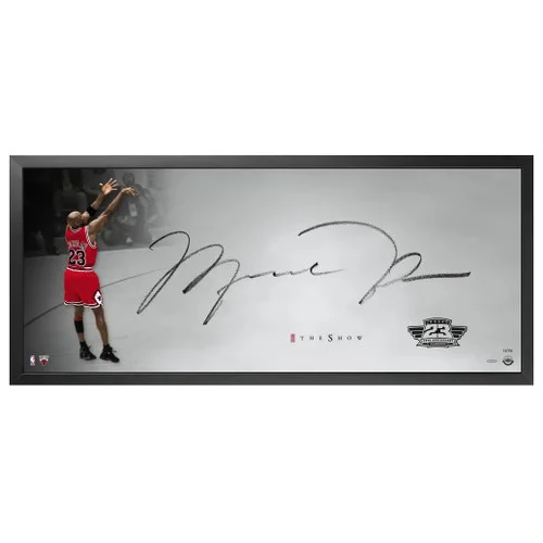Michael Jordan Autographed Framed The Show 'The Last Shot 25th Anniversary Silver' 18x44 Photo Chicago Bulls UDA Holo Stock #261619