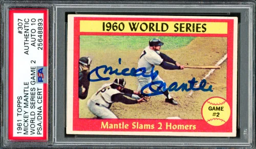 Mickey Mantle Autographed 1961 Topps Card #307 New York Yankees Auto Grade Gem Mint 10 PSA/DNA #25648893