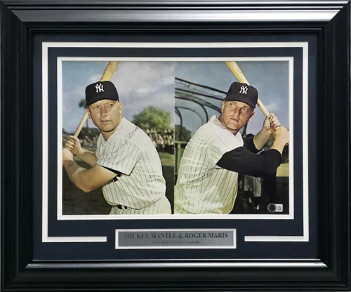 Mickey Mantle & Roger Maris Autographed Framed 11x17 Poster New York Yankees Vintage Signature Beckett BAS #AE31085