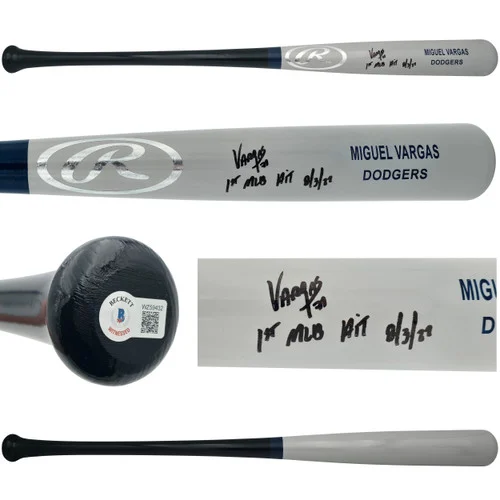 Miguel Vargas Autographed Gray Rawlings Game Model Bat Dodgers, White Sox "1st MLB Hit" Beckett BAS Witness Stock #209049
