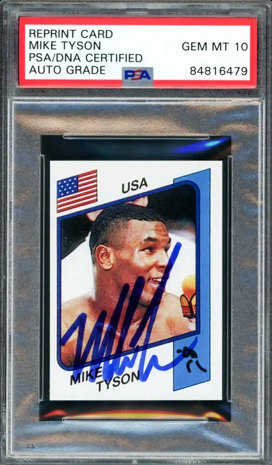 Mike Tyson Autographed 1986 Panini Supersport Rookie Retro Reprint Rookie Card #153 Auto Grade Gem Mint 10 PSA/DNA Stock #211861