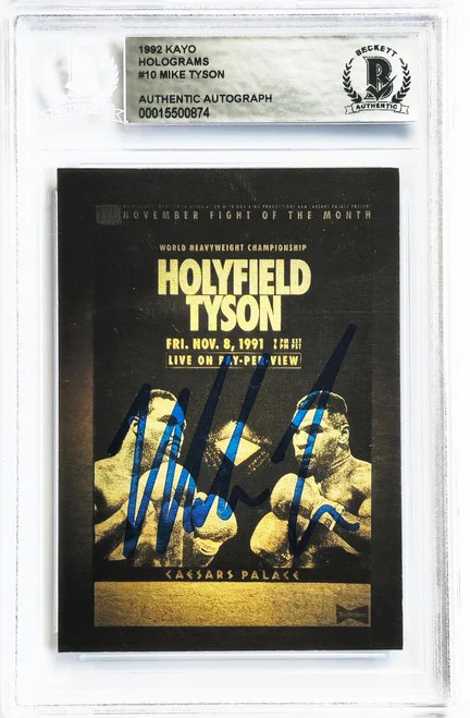 Mike Tyson Autographed 1992 Kayo Gold Hologram Card vs. Evander Holyfield Beckett BAS #15500874