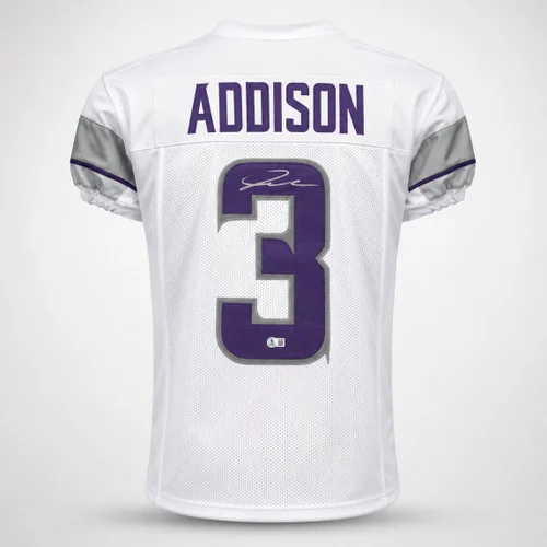 Minnesota Vikings Jordan Addison Autographed White Jersey Beckett BAS QR Stock #265947