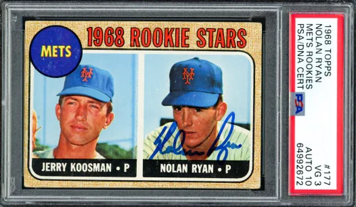 Nolan Ryan Autographed 1968 Topps Rookie Card #177 New York Mets PSA 3 Auto Grade Gem Mint 10 PSA/DNA #64992672