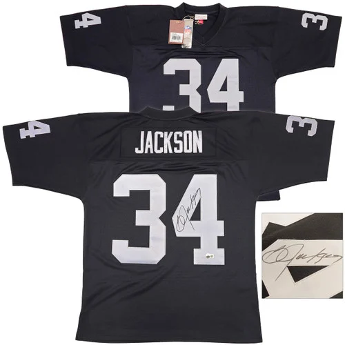 Oakland Raiders Bo Jackson Autographed Black Authentic Mitchell & Ness 1988 Throwback Jersey Size XL Beckett BAS Witness Stock #230006