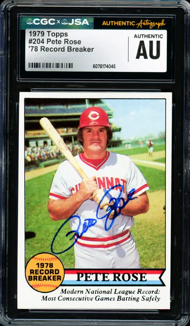 Pete Rose Autographed 1979 Topps Card #204 Cincinnati Reds CGC x JSA #6078174045