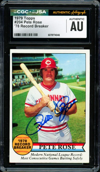 Pete Rose Autographed 1979 Topps Card #204 Cincinnati Reds CGC x JSA #6078174046