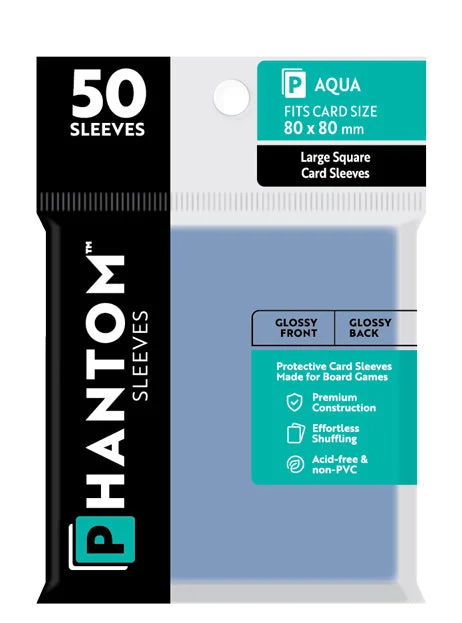 Phantom Sleeves: "Aqua Size" (80mm x 80mm) - Gloss/Gloss (50) (Compatible with: Large Square Card Sleeves)