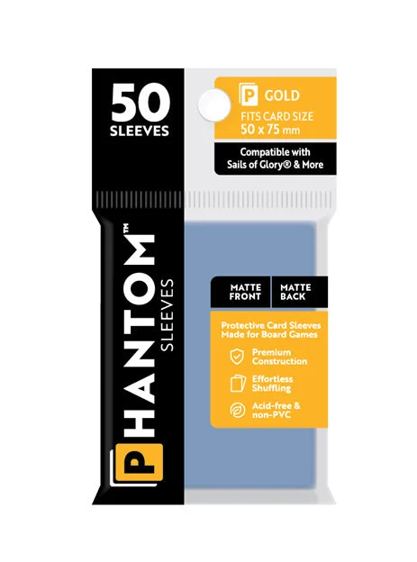 Phantom Sleeves: "Gold Size" (50mm x 75mm) - Matte/Matte (50) (Compatible with: Sails of Glory and More)