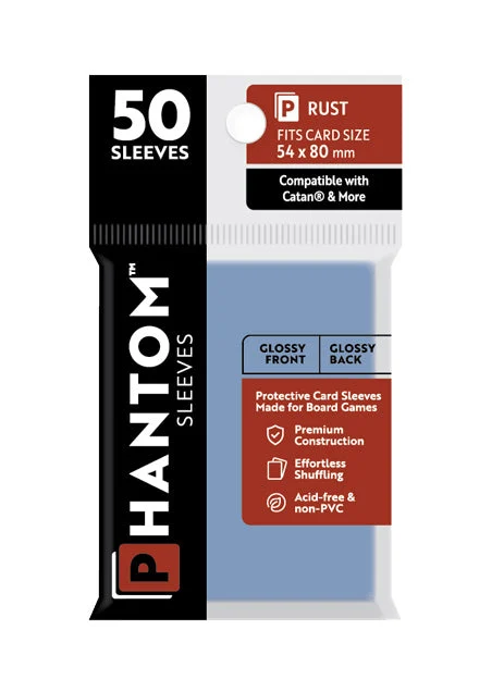 Phantom Sleeves: "Rust Size" (54mm x 80mm) - Gloss/Gloss (50) (Compatible with: Catan and More)