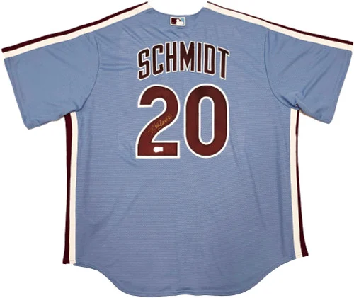 Philadelphia Phillies Mike Schmidt Autographed Light Blue Throwback Nike Jersey Size XL Beckett BAS QR Stock #261404