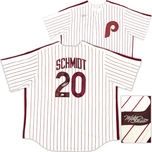 Philadelphia Phillies Mike Schmidt Autographed White Pinstripes Nike Cooperstown Collection Jersey Size XXL JSA Stock #224684