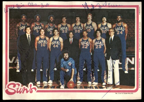Phoenix Suns Team Autographed 1980-81 Topps Team Pin-ups Card With 9 Signatures Including Walter Davis & Truck Robinson SKU #252121