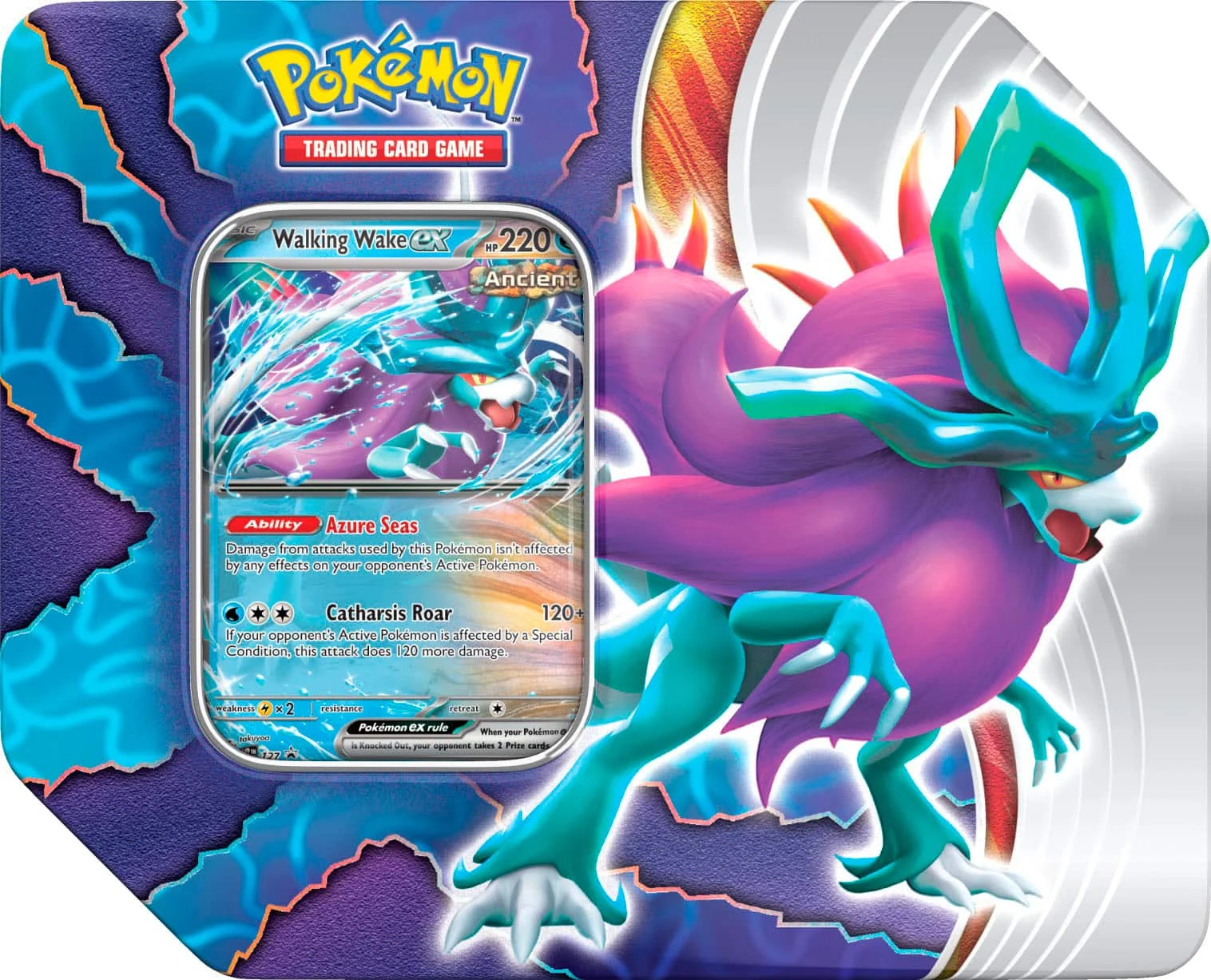 Pokemon TCG: Paradox Clash Tin: Walking Wake ex - 5 Packs, Promo Cards