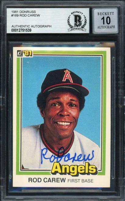Rod Carew Autographed 1981 Donruss Card #169 California Angels Auto Grade Gem Mint 10 Beckett BAS #12751539