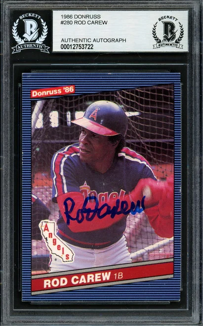 Rod Carew Autographed 1986 Donruss Card #280 California Angels Beckett BAS Stock #193244