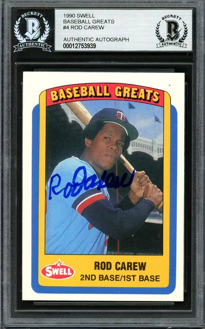 Rod Carew Autographed 1990 Swell Card #4 Minnesota Twins Beckett BAS #12753939