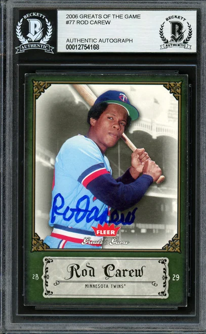 Rod Carew Autographed 2006 Fleer Greats of the Game Card #77 Minnesota Twins Beckett BAS #12754168