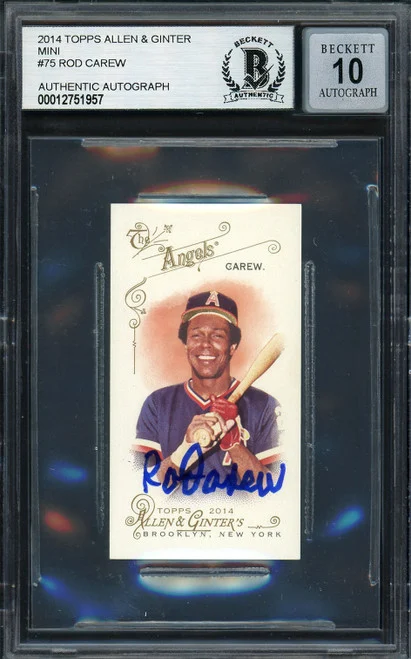 Rod Carew Autographed 2014 Topps Allen & Ginter Mini Card #75 California Angels Auto Grade Gem Mint 10 Beckett BAS #12751957