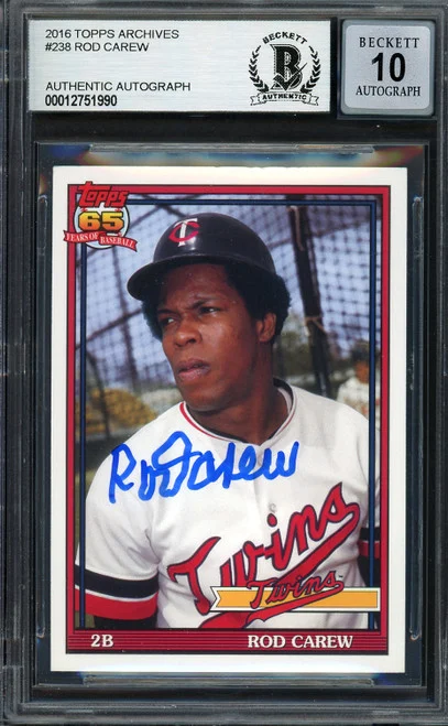 Rod Carew Autographed 2016 Topps Archives Card #238 Minnesota Twins Auto Grade Gem Mint 10 Beckett BAS Stock #192806